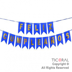 BANDERIN FELIZ CUMPLEA�OS PARTY AZUL CON STAMPING x 1